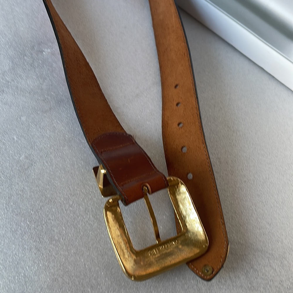 Paulith 1160 Brown Leather Vintage Belt with Gold Accents - Picture 14 of 16